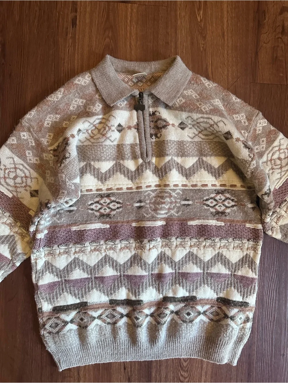 Men's Quarter Zip knit Geometric Aztec Patterned Fair Isle Sweater